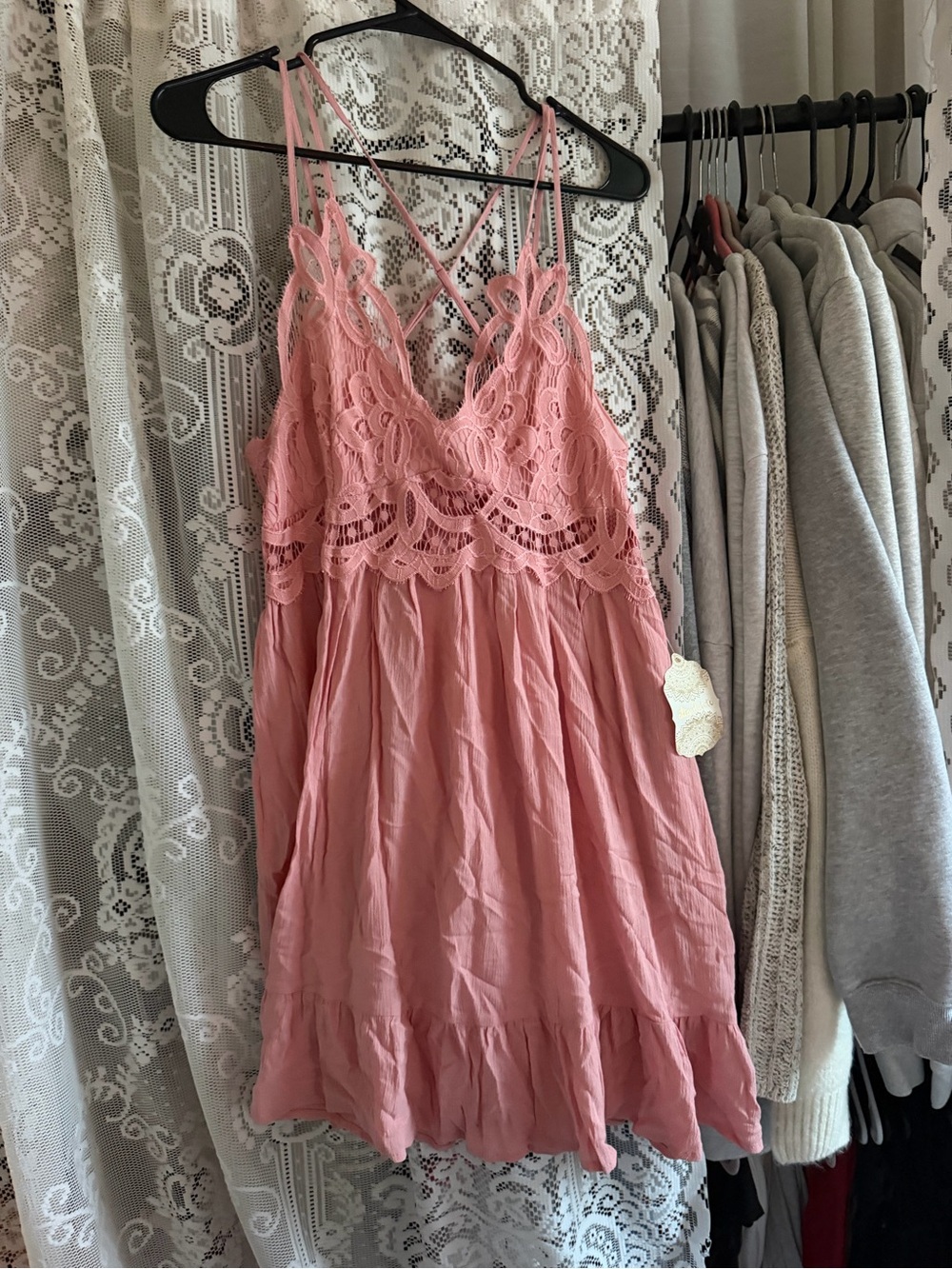 Altar'd State Pink Lace Babydoll Chemise